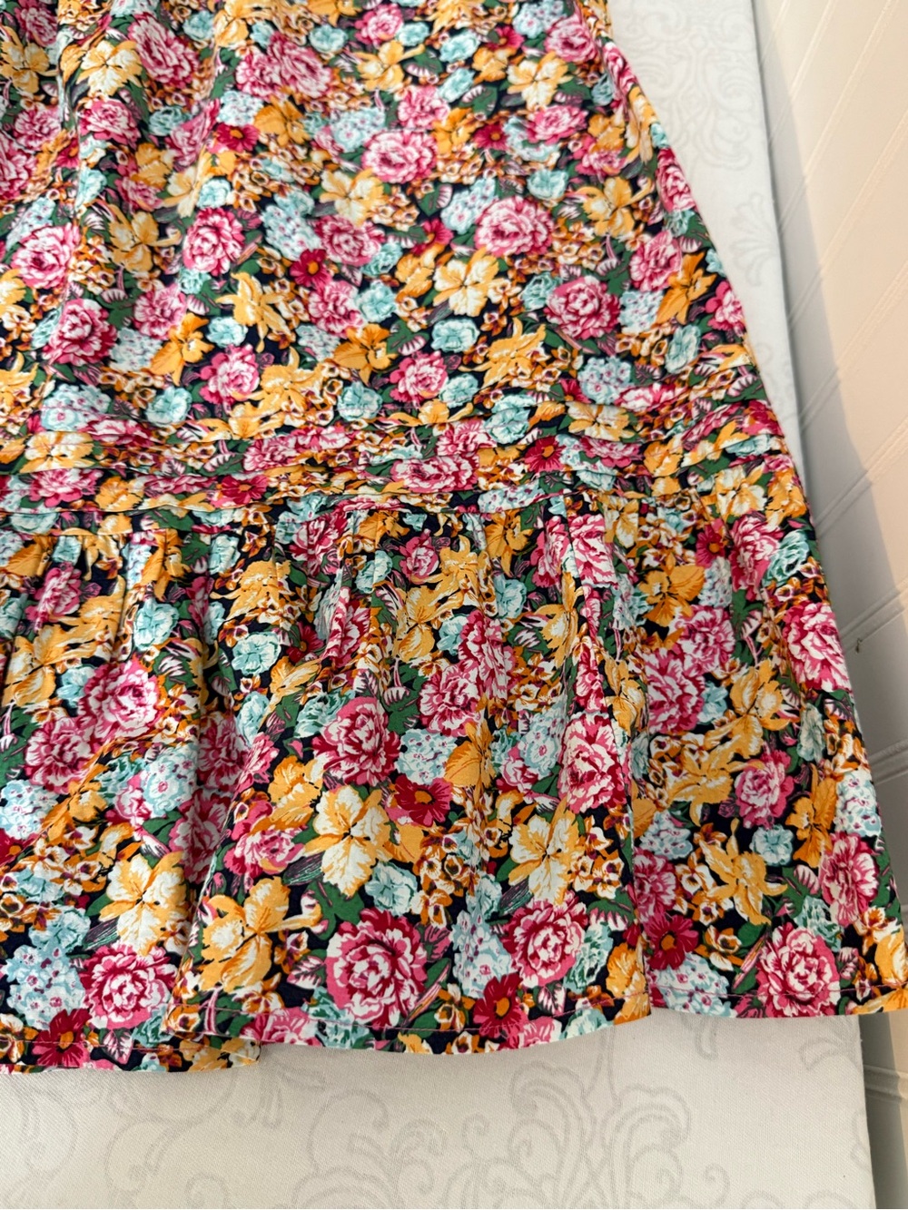 Anthropologie Maeve Off-the-Shoulder Smocked Floral Flounced Mini Dress Large - Picture 10 of 13